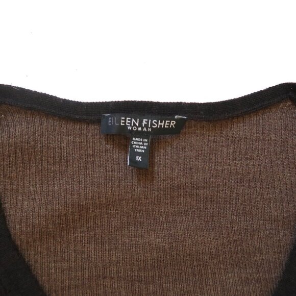 EILEEN FISHER two tone v neck tunic sweater 1x merino wool - Picture 5 of 8